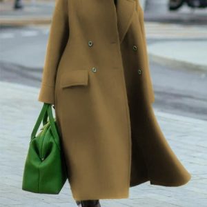 Plain Long Sleeve Buttoned Lapel Collar Casual Coat, Coats, color:Khaki|size:XXL, JustFashionNow