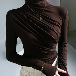 Plain Urban Tight Long Sleeve T-Shirt, Tees, color:Deep Brown|size:XXL, Stylewe