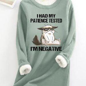 Women's Funny I Had My Patience Test Grumpy Cat Animal Crew Neck Sweatshirt, color:Green|size:3XL, Lilicloth.com