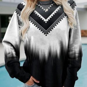 JFN Crew Neck Casual Ombre Sweatshirt, Sweatshirts & Hoodies, color:Black-white|size:XXL, JustFashionNow