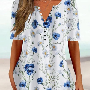 Casual Cotton-Blend Floral Loose Shirt, Shirts & Blouses, color:White|size:XXL, JustFashionNow