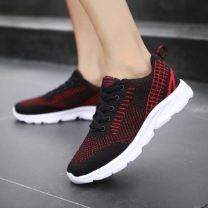 Sports Plain Lace-Up Low Heel Fly Woven Shoes Hollow Out, Sneakers&Athletic, color:Reddish Black|size:42, Noracora