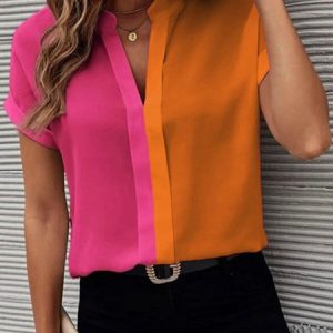 Urban Loose Color Block Stand Collar  Blouse, Blouses and Shirts, color:As Picture|size:XS, Stylewe