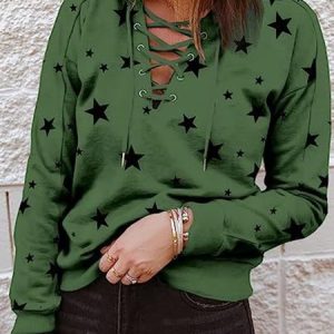 Loose Casual V Neck Hoodie, Sweatshirts & Hoodies, color:Army Green|size:3XL, JustFashionNow