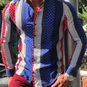 Men's Colorblock Stripe Shirt Casual Vacation Hawaiian Clothing, Shirts & Blouse, color:As Picture|size:3XL, JustFashionNow