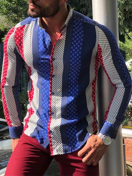 Men's Colorblock Stripe Shirt Casual Vacation Hawaiian Clothing, Shirts & Blouse, color:As Picture|size:3XL, JustFashionNow