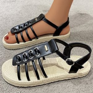 Knotted Straps Breathable Beach Woven Sandals, Sandals, color:Black|size:43, Noracora
