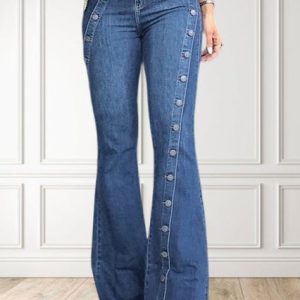 Vintage Style Wide Leg Flare Denim Jean, Denim&Jeans, color:Blue|size:XS, catalog Noracora shop