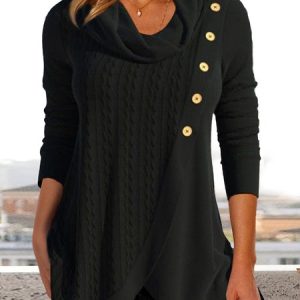Turtleneck Casual Plain Top, Tops, color:Black|size:XXL, JustFashionNow