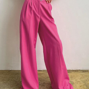 Casual Plain High Waist Long Bell-Bottomtrousers, Pants, color:Deep Pink|size:XL, Noracora