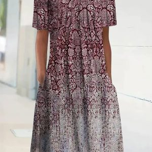 Casual Floral  Regular Fit Crew Neck Dress, Dresses, color:Red|size:3XL, JustFashionNow