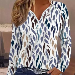 Casual Geometric Loose V Neck T-Shirt, T-Shirts, color:White|size:XXL, JustFashionNow