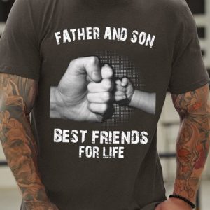 Father And Son Best Friends For Life Waterproof Oilproof And Stainproof Fabric Men's T-Shirt, color:Deep Gray|size:3XL, Lilicloth.com