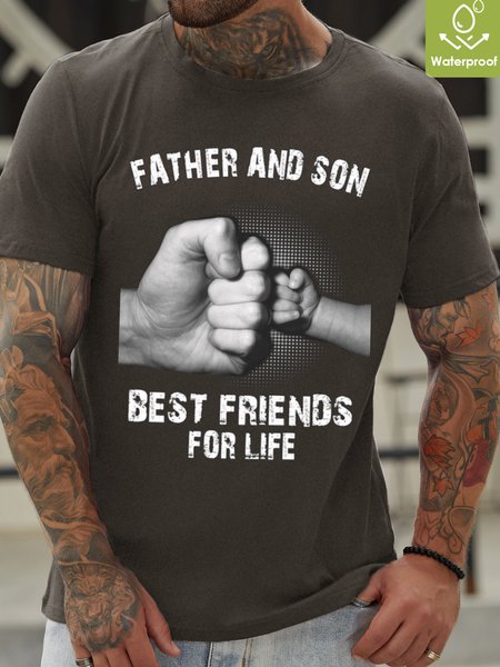 Father And Son Best Friends For Life Waterproof Oilproof And Stainproof Fabric Men's T-Shirt, color:Deep Gray|size:3XL, Lilicloth.com