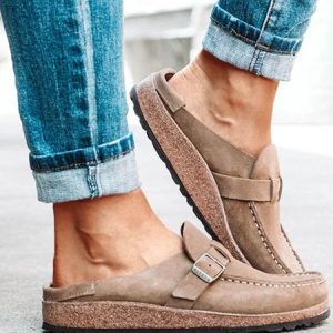 JFN  Women Casual Comfy Leather Slip On Sandals, Sandals & Slippers, color:Taupe|size:US 10, JustFashionNow