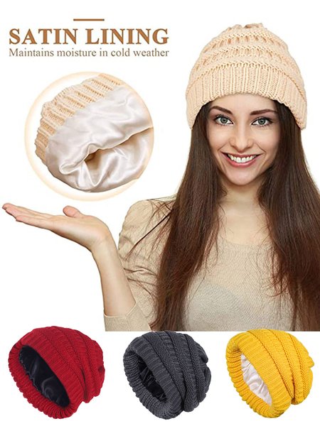 Solid Color Warm and Windproof Knitted Hat, Women Hats, color:Beige|size:One-size, JustFashionNow