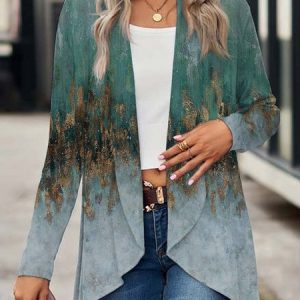 Casual Loose Shawl Collar Ombre Other Coat, Cardigans, color:Multicolor|size:XXL, JustFashionNow