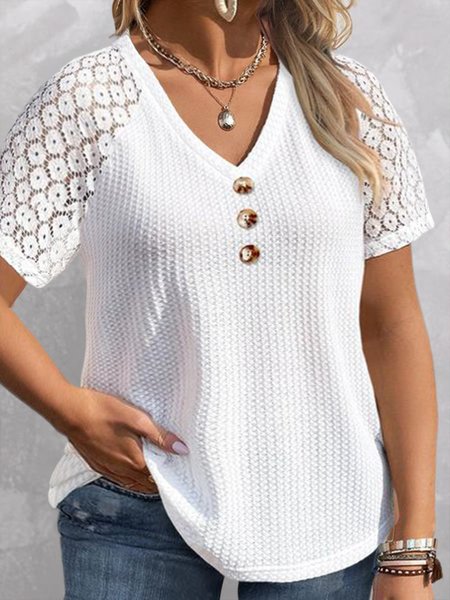 Plus Size Loose Plain Jacquard Elegant Shirt, Shirts & Blouses, color:White|size:4X, JustFashionNow