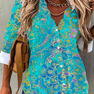 Plus Size Printed Casual Long Sleeve Blouse, Shirts & Blouses, color:Green|size:4X, JustFashionNow