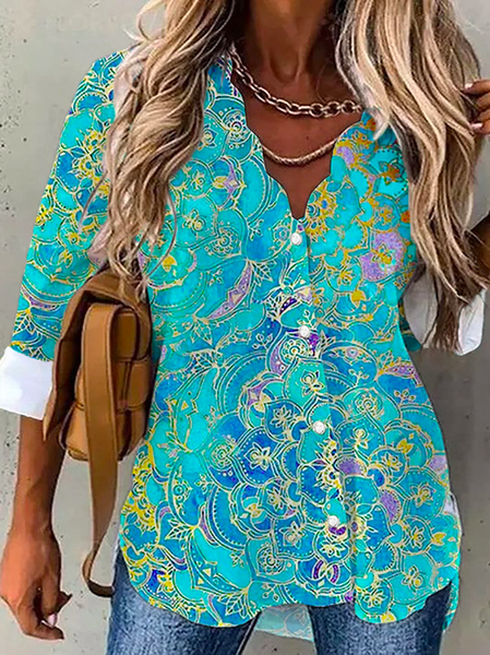 Plus Size Printed Casual Long Sleeve Blouse, Shirts & Blouses, color:Green|size:4X, JustFashionNow
