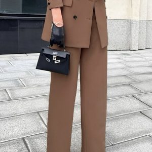 Daily Plain Urban Regular Fit Fashion Pants, Pants, color:Khaki|size:XXL, Stylewe