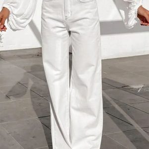 Regular Fit Plain Denim Casual Jeans, Jeans, color:White|size:XXL, Stylewe