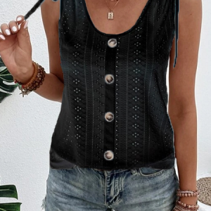 Women Casual Plain Button Sleeveless Crew Neck Daily Summer Tank Top, Tank Tops & Camis, Roselinlin - Online Catalog
