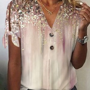 Casual Loose Notched Random Print Shirt, Shirts & Blouses, color:Apricot|size:XXL, JustFashionNow