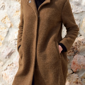 Casual Woolen Crew Neck Overcoat, Jackets, color:Camel|size:XXL, JustFashionNow