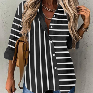 Striped Casual Tunic Shirt, Shirts, color:Black|size:XXL, catalog Noracora shop