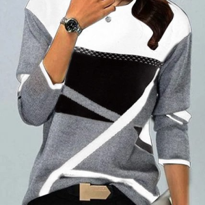 Fit Geometric Elegant Crew Neck T-shirt, T-shirts, color:Gray|size:XXL, Noracora