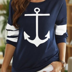 Casual Crew Neck Sweatshirt, Sweatshirts & Hoodies, color:Dark Blue|size:XXL, JustFashionNow