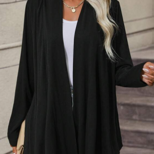 Shawl Collar Casual Knitted Kimono, Cardigans, color:Black|size:XXL, JustFashionNow
