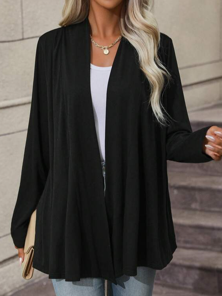 Shawl Collar Casual Knitted Kimono, Cardigans, color:Black|size:XXL, JustFashionNow