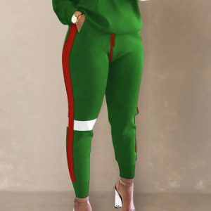 Urban Color Block Regular Fit Casual Pants, Pants, color:Green|size:XXL, Stylewe