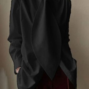 Plain Casual Long Sleeve  Shift Top, Blouses and Shirts, color:Black|size:XXL, Stylewe
