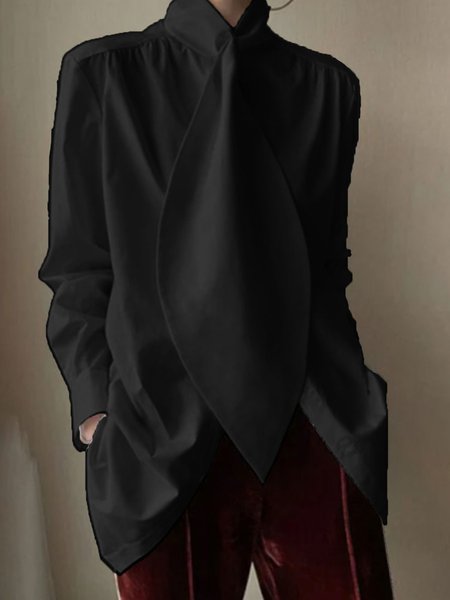 Plain Casual Long Sleeve Shift Top, Blouses and Shirts, color:Black|size:XXL, Stylewe