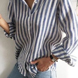Striped Shirt Collar Casual Blouse, Shirts & Blouses, color:Blue|size:XXL, JustFashionNow