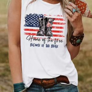 Women's Home Of The Free Because Of The Brave American Flag Casual Regular Fit Tank Top, color:White|size:3XL, Lilicloth.com