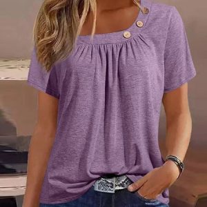 Casual Plain Regular Fit Crew Neck T-Shirt, T-Shirts, color:Light Purple|size:3XL, JustFashionNow