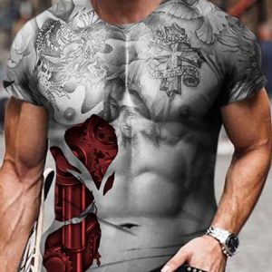 Men's Casual Round Neck High Stretch Fit Short Sleeve T-Shirt, T-Shirts, color:Red|size:3XL, JustFashionNow