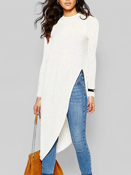 Plus Size Simple Regular Fit Shirt, Plus Tops, color:White|size:4X, Stylewe
