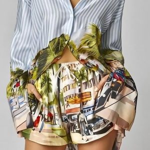 Elegant Tropical Regular Fit No Elasticity Shorts, Pants, color:As Picture|size:XXL, Stylewe