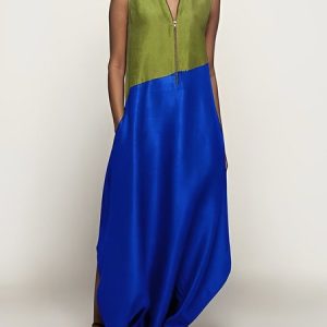 Color Block V Neck Loose Casual Jumpsuit, Jumpsuits, color:Blue|size:XXL, Stylewe