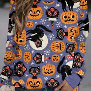 Casual Crew Neck Halloween (pumpkin) Sweatshirt, Hoodies & Sweatshirts, color:Purple|size:5XL, Noracora