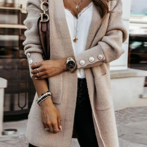 Casual Knitting Plain Sweater Cardigan, Sweaters, color:Khaki|size:XXL, JustFashionNow