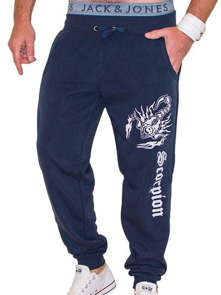 Loose Text Letters Casual Pants, Pants, color:Navyblue|size:XXL, JustFashionNow