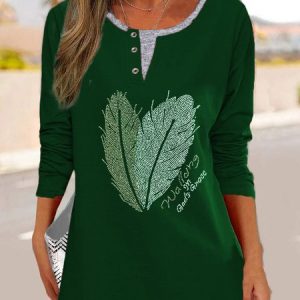Casual Color Block Crew Neck Long Sleeve T-shirt, T-shirts, color:Green|size:5XL, Noracora