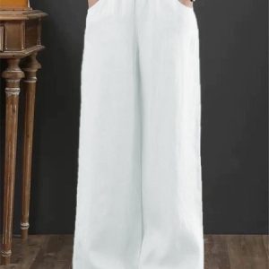 Women High Waist Loose Casual Pockets Elastic Waist Gray Cotton and Linen Pants, Pants, Roselinlin - Online Catalog
