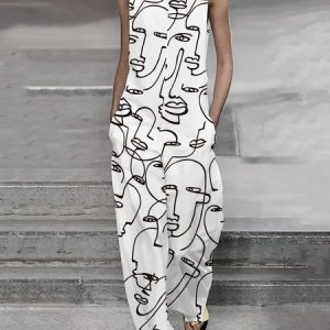 Daily Regular Fit Casual Face Jumpsuit, Jumpsuits, color:White|size:XXL, Stylewe